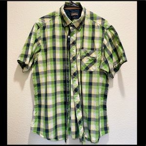 Green plaid shirt sleeve